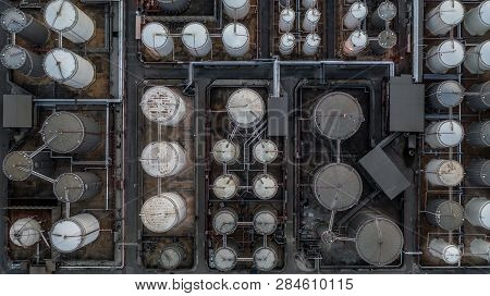Storage Of Liquid Petrochemical Product Tank, Aerial View, Liquid Chemical And Petrochemical Product