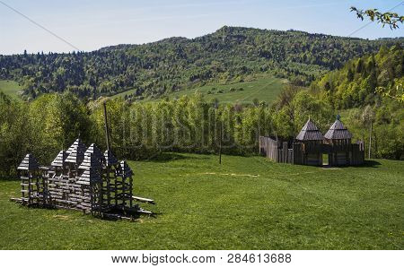 A Wooden Fortification For Mevieval Reenactments Near The Tustan Fortress Place, Archaeological And 