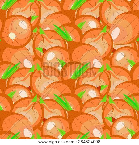Onion Seamless Pattern. Orange Onion, Food Ingredient Design Element Stock Vector Illustration For W