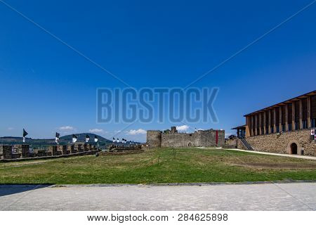 Ponferrada, Leon, Spain; June 2017: View Of The Wall Of Templar Castle In The  City Of Ponferrada Pr