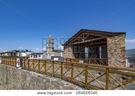 Ponferrada, Leon, Spain; June 2017: View Of Templar Castle In The  City Of Ponferrada Province Of Le