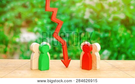 The Way Of The Deal, Humility And Dialogue. Two Groups Of People Separated By A Red Arrow. Concept O