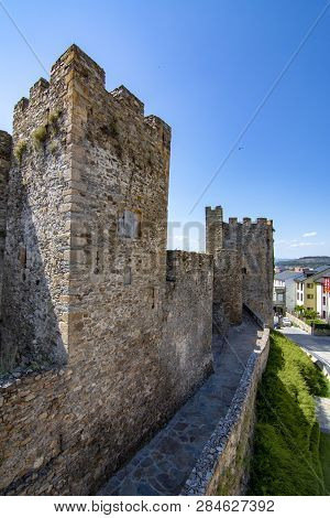 Ponferrada, Leon, Spain; June 2017: View Of Templar Castle In The  City Of Ponferrada Province Of Le