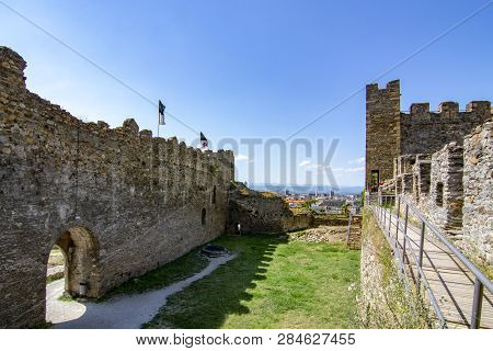 Ponferrada, Leon, Spain; June 2017: View Of Templar Castle In The  City Of Ponferrada Province Of Le