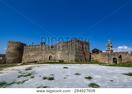 Ponferrada, Leon, Spain; June 2017: View Of Templar Castle In The  City Of Ponferrada Province Of Le