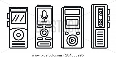 Modern Dictaphone Icons Set. Outline Set Of Modern Dictaphone Vector Icons For Web Design Isolated O