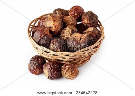 Soap Nuts (soapberries) Isolated On White Background. Chemical And Toxin Free Laundry, Organic Deter
