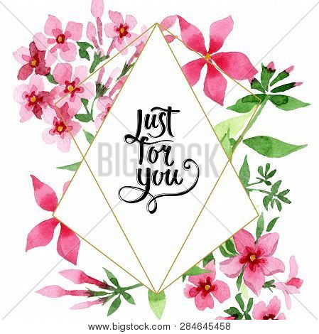 Pink Phlox Foral Botanical Flower. Watercolor Background Illustration Set. Frame Border Ornament Squ
