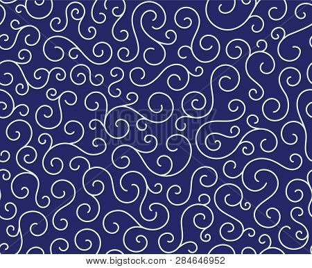 Line Spiral Abstract Seamless Pattern Background.curl Ornament Floral Endless Waves Strokes.sea Aqua