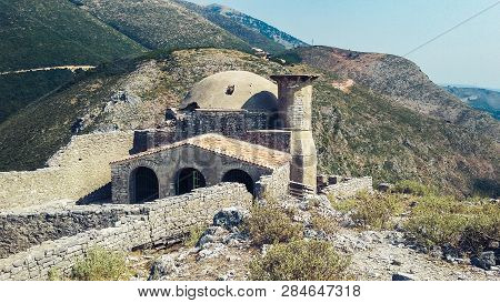 Ruins Of An Ancient Fortress In The Mountains Near Borsh, Albania