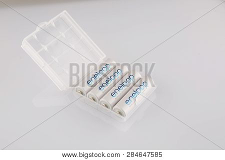 Batteries Eneloop In Blister On A White Background.
