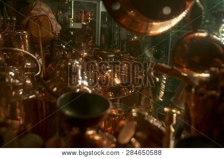 Scandinavian Shop Full Of Copper Pots And Pans