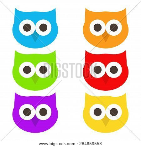 Owls. Set Of Owls. White Background. Vector Illustration.