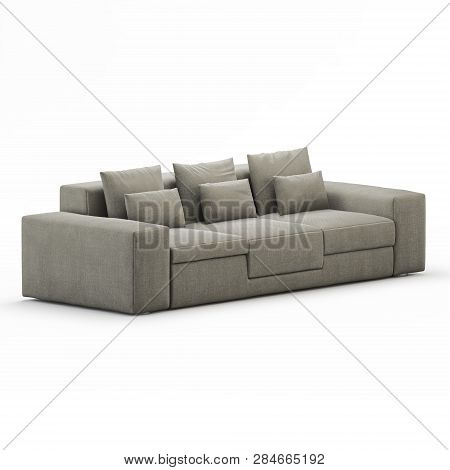 Three-seater Sofa With Pillows On A White Background 3d Rendering