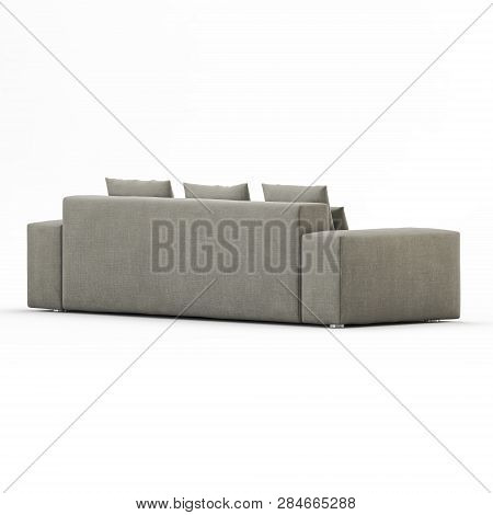 Three-seater Sofa With Pillows On A White Background Back View 3d Rendering