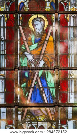 Paris, France - February 10, 2019: Stained Glass In The Church Of Saint Severin, Latin Quarter, Pari