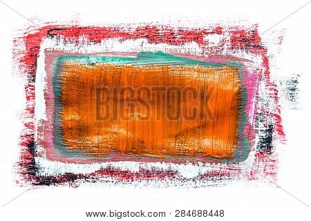 Abstraction For The Background, Rectangular Pattern Of Multicolored Paints On A White Isolated Backg