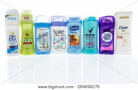 Winneconne, Wi - 14 February 2019: A Collection Of Womans Deodorant Including, Dry Idea, Ban, Secret
