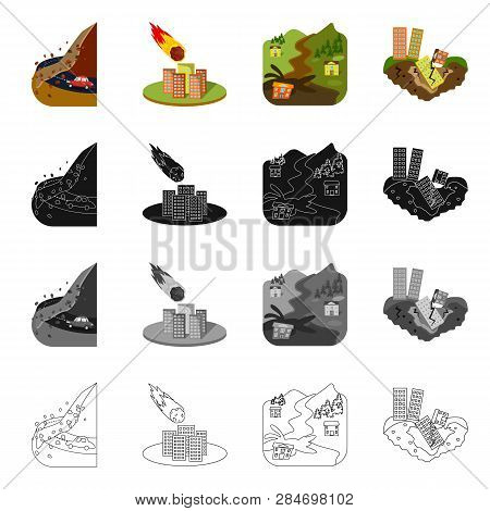 Vector Design Of Weather And Distress Icon. Collection Of Weather And Crash Vector Icon For Stock.