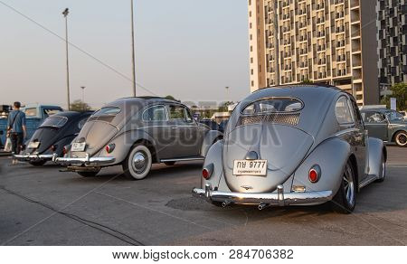 Bangkok, Thailand - February 9, 2019: Vintage Volkswagen Beetle Show At Volkswagen Club Meeting In S