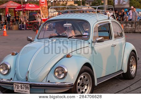 Bangkok, Thailand - February 9, 2019: Volkswagen Beetle Driver Race Gymkhana In Volkswagen Club Meet
