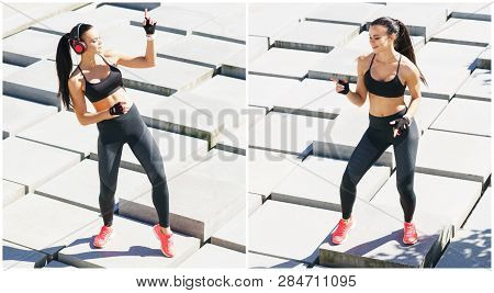 Young, Fit And Sporty Woman Doing Sports At The Stret. Fitness, Sport, Urban Jogging And Healthy Lif