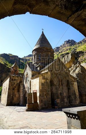 YEREVAN, ARMENIA, Geghard monastery is a medieval monastery in the Kotayk province of Armenia,
