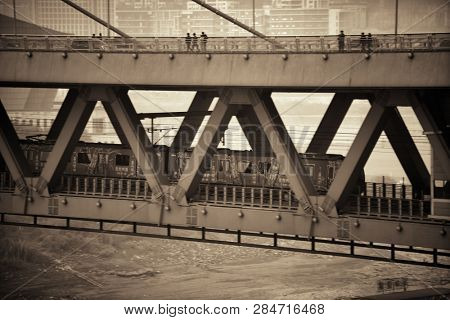 CHONGQING, CHINA â MARCH 13: Train in Dongshuimen Bridge on March 13, 2018 in Chongqing. With 17M population, it is the most populous Chinese municipality.