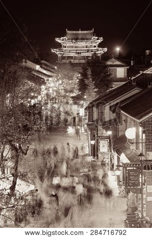 DALI, CHINA - DEC 5: Street view at night on December 5, 2014 in Dali, China. Dali is the ancient capital of Nanzhao in 8-9th centuries and Kingdom of Dali and major travel attractions in China.