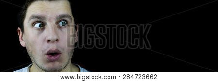 The Man Opened His Mouth In Surprise. Header For The Site. Place For Text. Surprised By Surprise, An