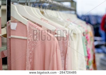 Different Bra And Panties , Chiffon Transparent Lacy Peignoir. Concept Shopping. Colorful Women Sexy