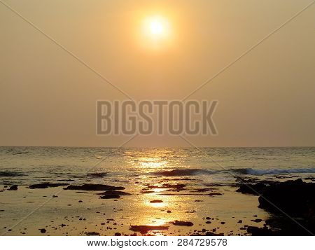 Beautiful Sunset View At Sawarna Beach, Indonesia