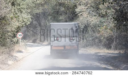 Truck On A Dirt Gravel Road In Botswana