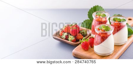 Delicous And Nutritious Double Color (colour) Strawberry Desserts With Mint And Diced Sarcocarp Topp