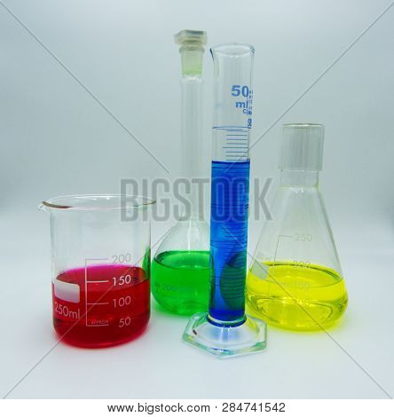 Laboratory Labware For Science Experiments, White Background