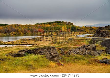 Beautiful Area Of Lake Myvatn In Northern Iceland