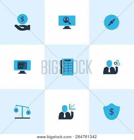 Work Icons Colored Set With Hand Money, Coding, Tasklist Balance Elements. Isolated Vector Illustrat