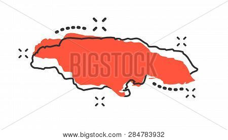 Vector Cartoon Jamaica Map Icon In Comic Style. Jamaica Sign Illustration Pictogram. Cartography Map
