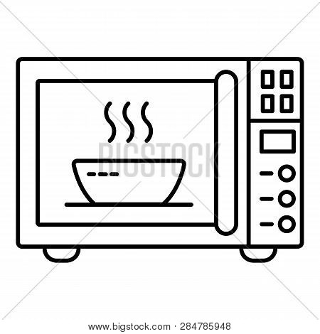 Bowl In Microwave Icon. Outline Bowl In Microwave Vector Icon For Web Design Isolated On White Backg