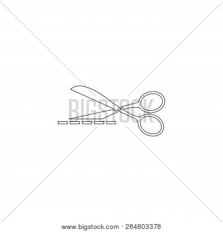 Scissors With Cut Lines. Simple Flat Vector Icon Illustration. Outline Line Symbol - Editable Stroke