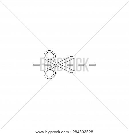 Scissors With Cut Lines. Simple Flat Vector Icon Illustration. Outline Line Symbol - Editable Stroke