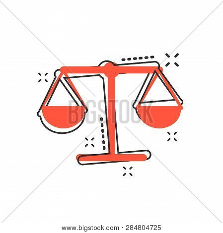 Vector Cartoon Scale Weigher Icon In Comic Style. Weigher Sign Illustration Pictogram. Balance Busin