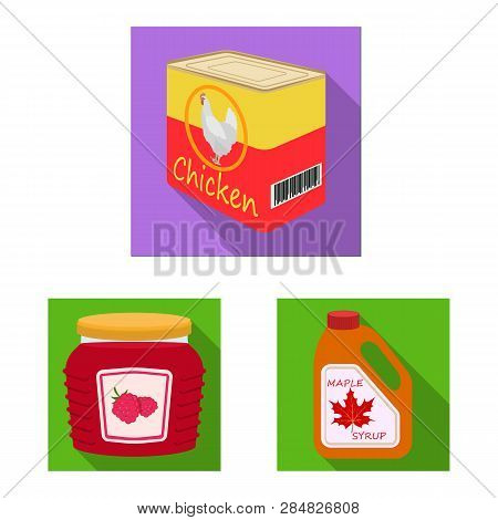 Vector Design Of Can And Food Logo. Set Of Can And Package Vector Icon For Stock.