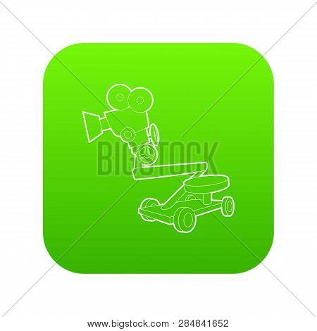 Camera Up Icon Green Vector Isolated On White Background