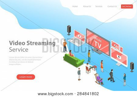 Isometric Flat Vector Landing Page Template Of Smart Tv, Home Entertainment.