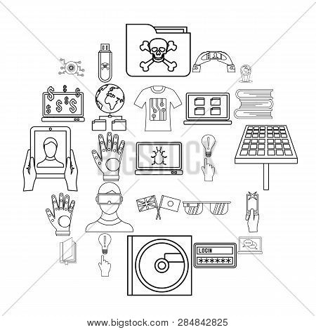 Cyber Learning Icons Set. Outline Set Of 25 Cyber Learning Vector Icons For Web Isolated On White Ba