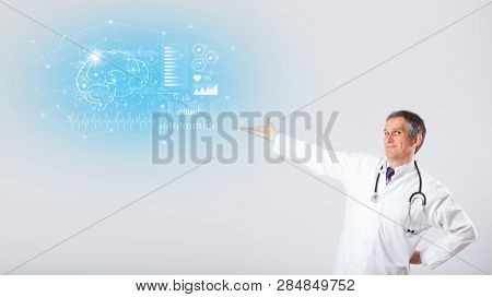 Middle aged neurologist showing the test result 