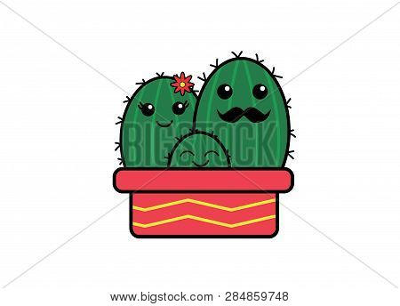 Green Cute Happy Cactus Family Png Illustration
