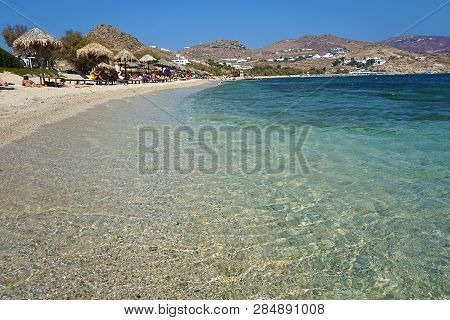 Spectacular Panoramic View Of Kalafatis Beach In Mykonos, Greece