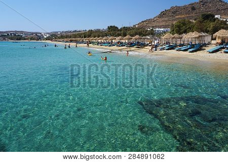 Spectacular Panoramic View Of Kalafatis Beach In Mykonos, Greece